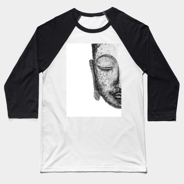 Black white Buddha painting Baseball T-Shirt by WhalesWay